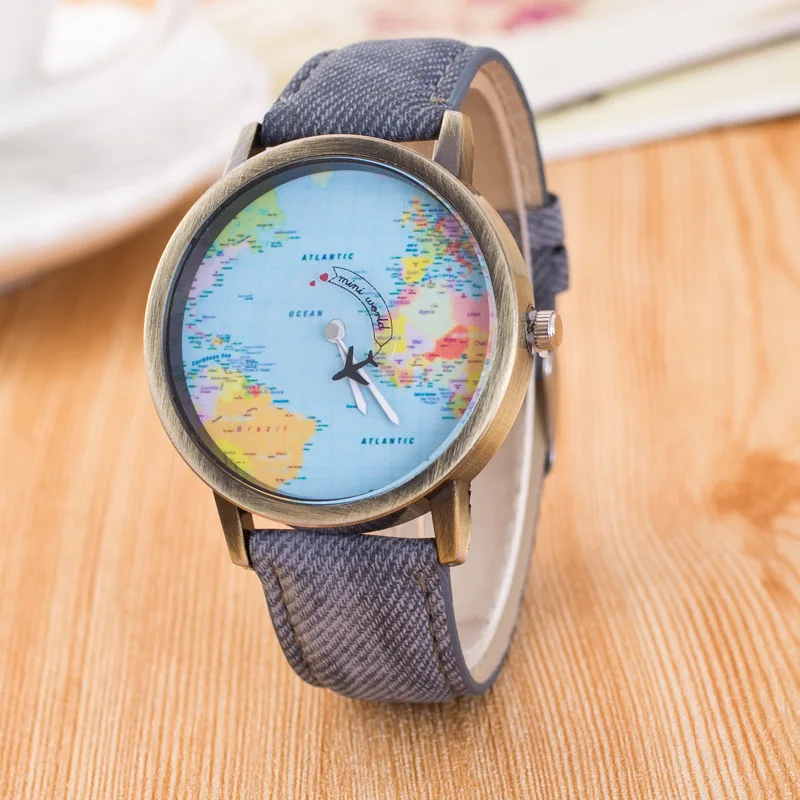 

Classic New Fashion World Map Style Luxury Quartz Watch Unisex Casual Leather Watch Hot Clock Reloj Mujeres MX013V, 9 different colors as detail picture