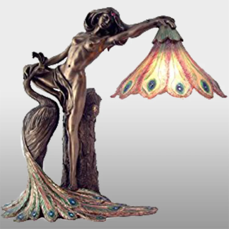 Bronze And Brass Casting Lady Holding Sculpture Lamps For Outdoor