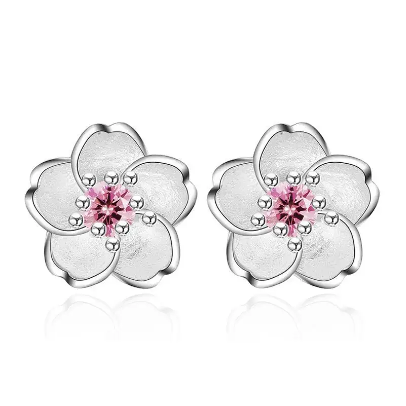 

Delicate lovely flower stud earring pink zircon cherry earring, N/a