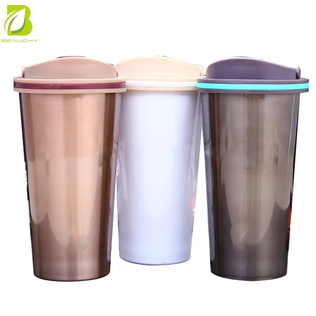

New product 500ml top-rated 304 double wall camping coffee mug, White/black/gold