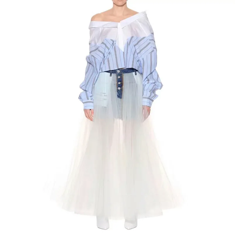 

wholesale price Sexy Layered Pants denim shorts Skirt Women Latest Puffy Long Maxi see through white Gauze Tulle fancy Skirt
