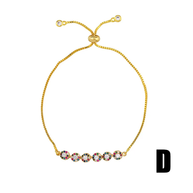 Luxury 18k gold plated heart-shaped round bracelets adjustable rainbow zircon horn bracelet