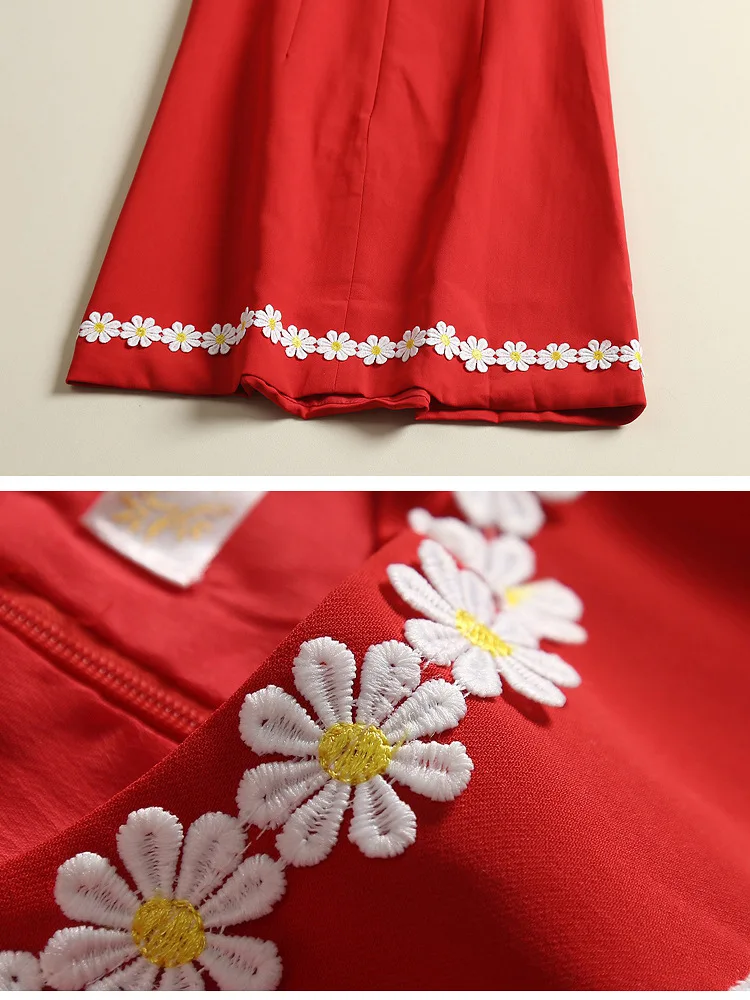 Vestido Rojo Ajustado Sin Mangas Con Bordado De Margaritas Y 
