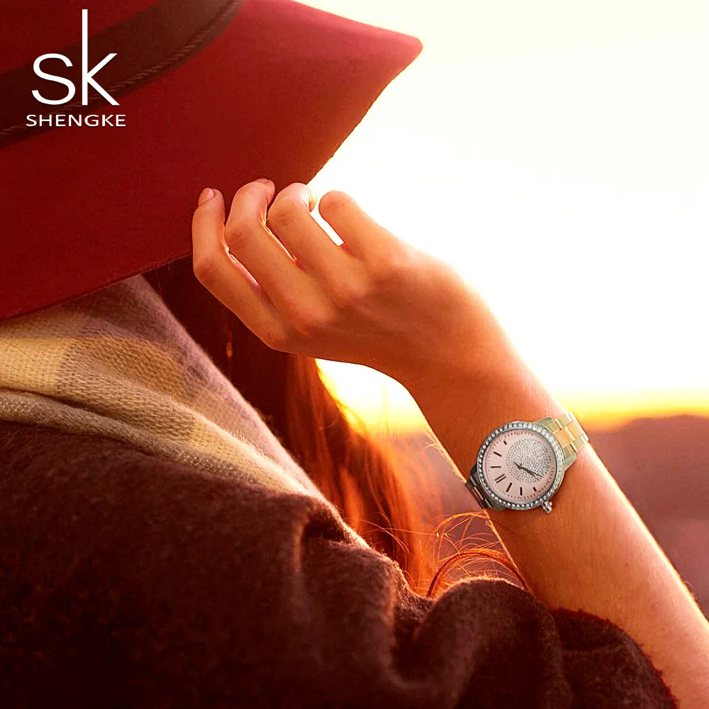 
Shengke Top Brand Luxury Crystal Ladies Quartz Wrist Watches Reloj Mujer Women Stainless Steel Watch Female Relogio Femino 2019 