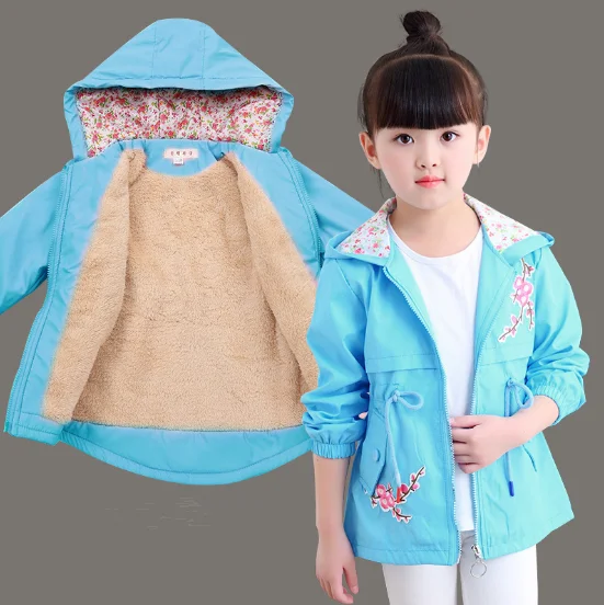

2018 Autumn Winter girls windbreaker jacket children's warm jacket plus velvet thickening windbreaker, As picture
