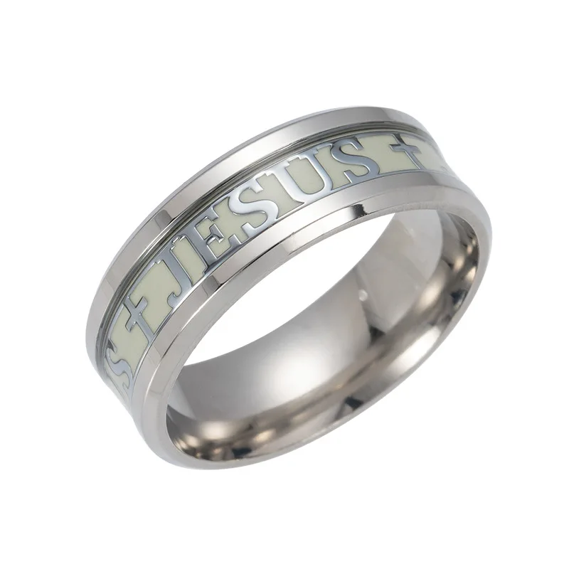 

YWMT Wholesale New Design Jesus Glow In The Dark Ring Stainless Steel Ring, Silver