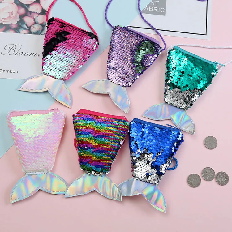 Mermaid Tails Coin Purses Sparkly Sequins Wallets Handbags Key Holders Pouch With Strap Mermaid 4625