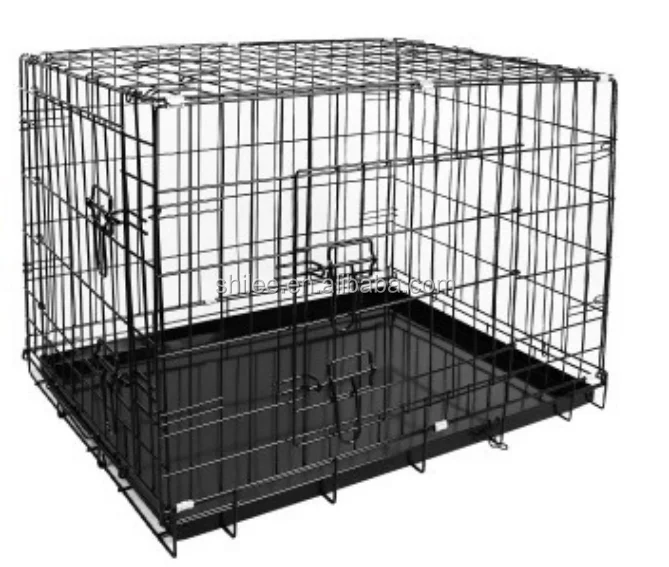 

Portable Metal wire mesh dog crate cages with plastic pet sleep tray, Black,blue