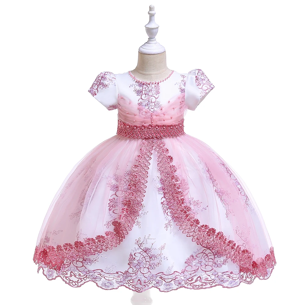 

Latest Design Wedding Lace Princess Elegant Baby Girl Party Dresses L5086, Pink;orange;purple;green;red;champagne
