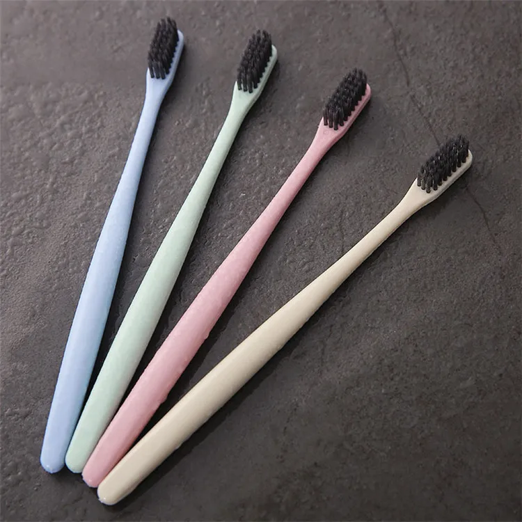 

Wholesale Biodegradable Wheat Straw Toothbrush Small Head soft Bamboo Charcoal Bristles Travel Adult Toothbrush, As pictures