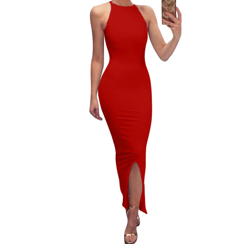 

Wantmove Women's Elegant Split Bodycon Sleeveless Off The Shoulder Evening Party Long Maxi Dress JZ446, Picture