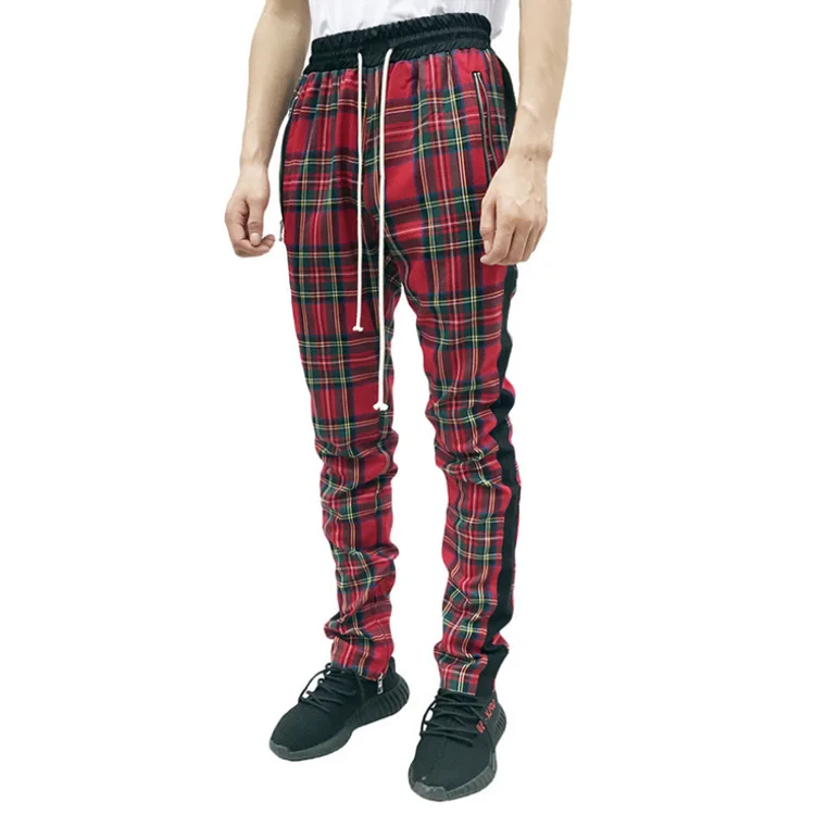 

New men Run Jogging pants Muscular man Scottish style Contrast color Plaid stripe Street fashion pants Breathable GYM Sweatpants, Colors