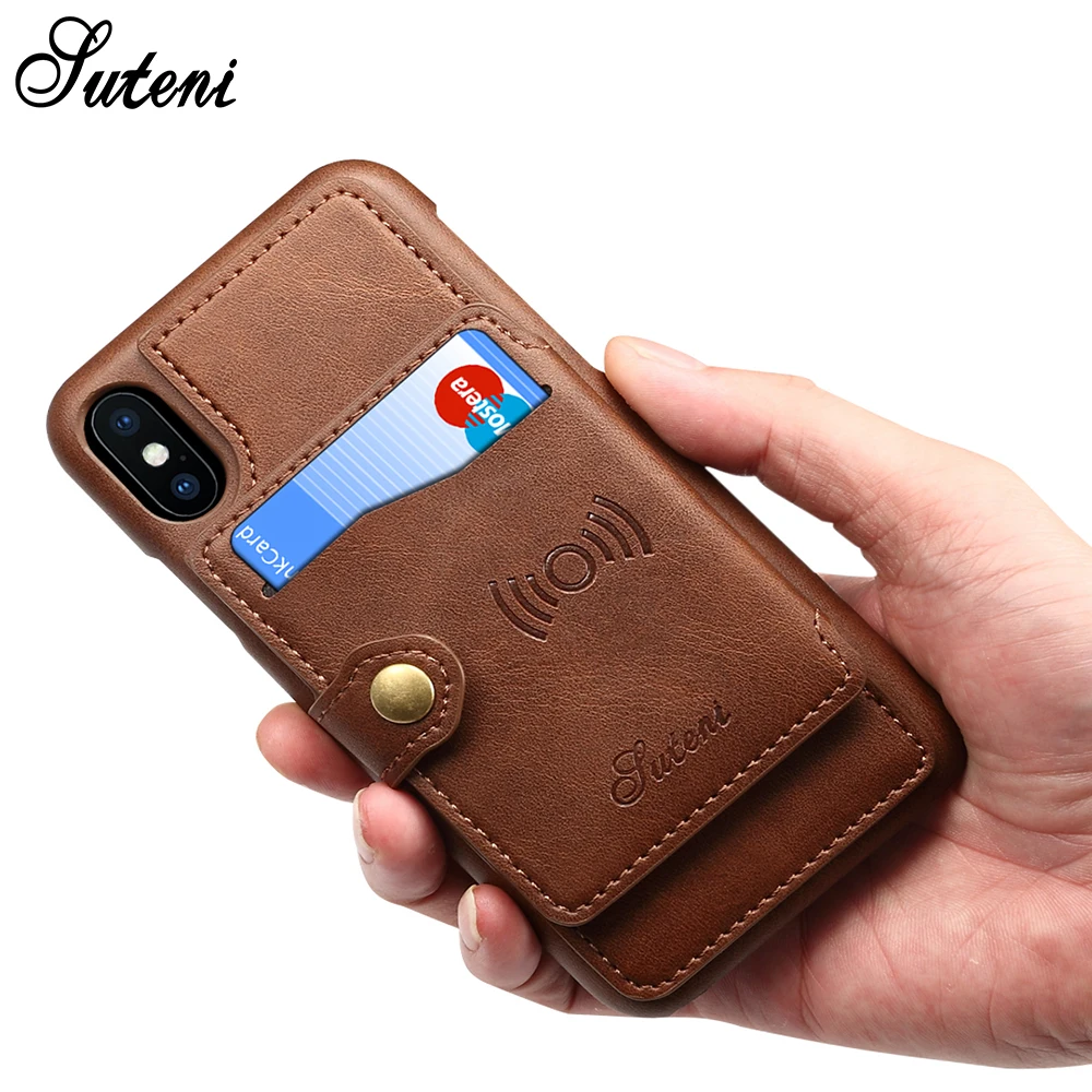Suteni Custom Leather Mobile Phone Flip Case Cover Pu Card Holder Cases