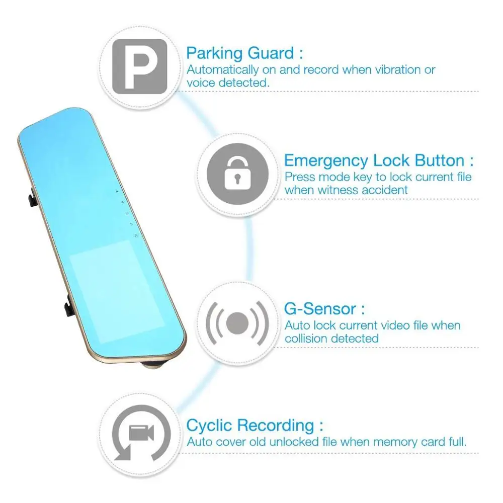 
1080P HD Car Video Recorder Mirror Dash Cam Rearview Mirror Cam with Front and Back Camera 