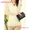 Sample Free Cream Color Long Sleeves Lace Translucent Lady Blouse