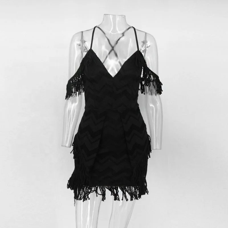 

B23438A Sexy lady deep V backless stylish tassel bandage dress, Picture