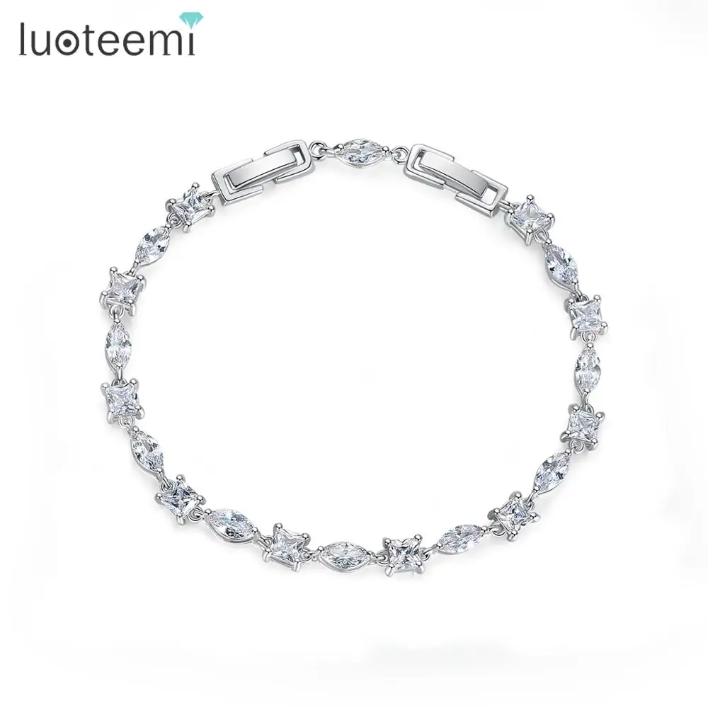 

LUOTEEMI Fashion Zircon Bracelet Women Jewelry Square and Horse Eye Cutting CZ Stone Bracelets