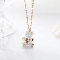 

2019 New Pink Diamond Teddy Smart White Cute Bear Necklace Fashion Pendant