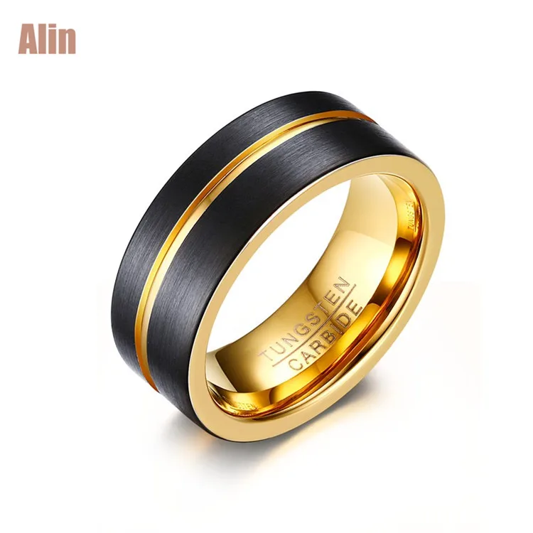 

8mm black matte finished with gold groove tungsten rings