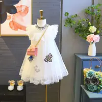 

Embroidered white gauze skirt summer bee sequin girl lace flying sleeve princess dress