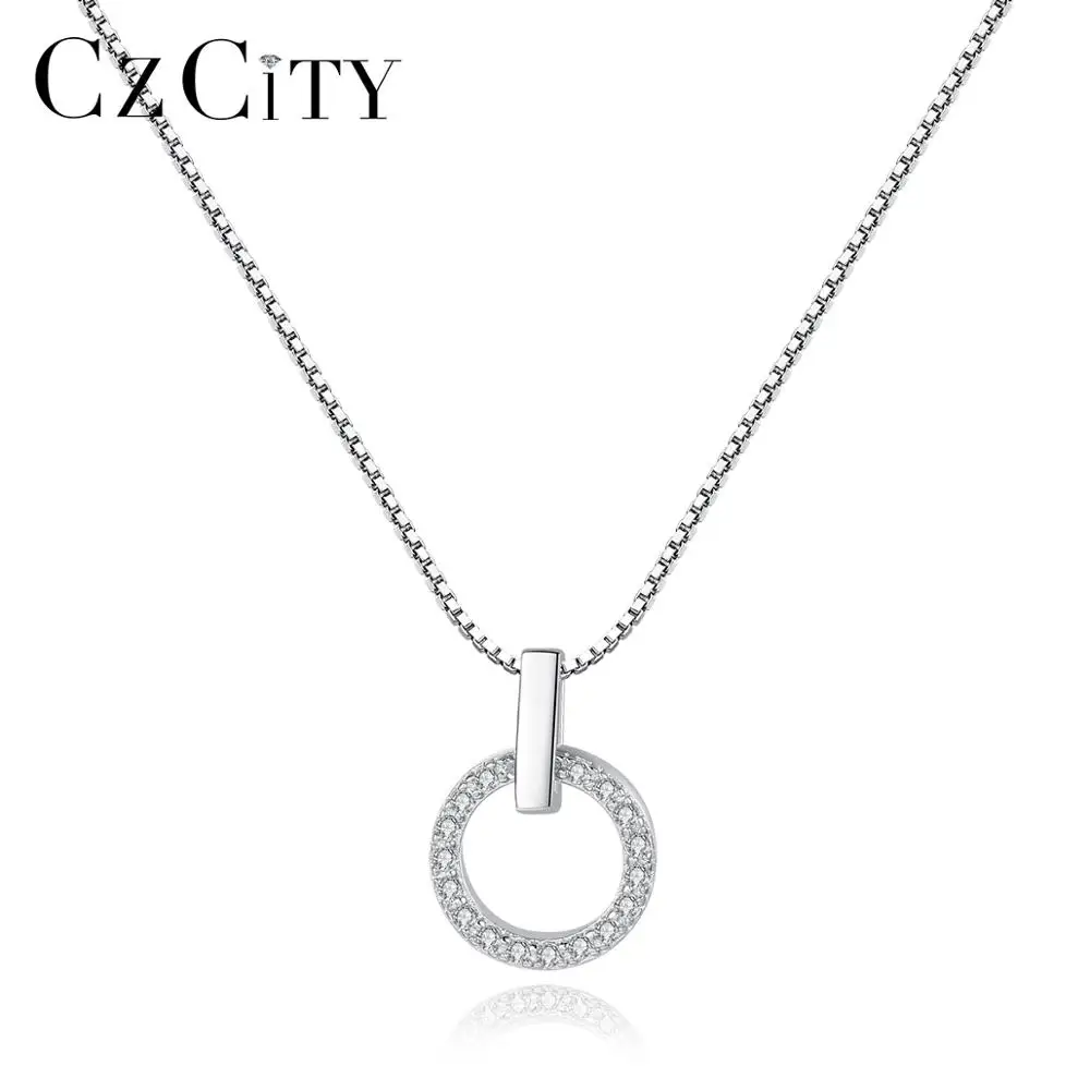 

CZCITY Round Shaped Micro Paved Pendant Necklace Jewellery Sterling Silver 925 Necklaces