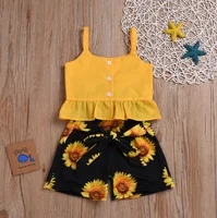 

summer clothes cool tops dresses ruched solid flower bow skirts children girl clothes children set 2pcs