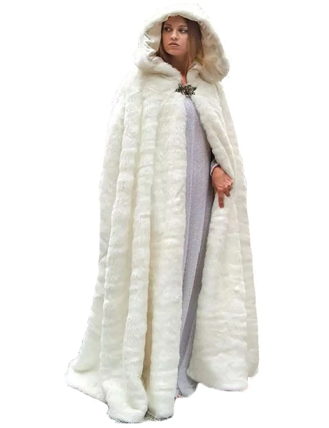 Telamee Wedding Cloak Velvet Long Bridal Cape Hooded Faux Fur Winter Wrap Stoles