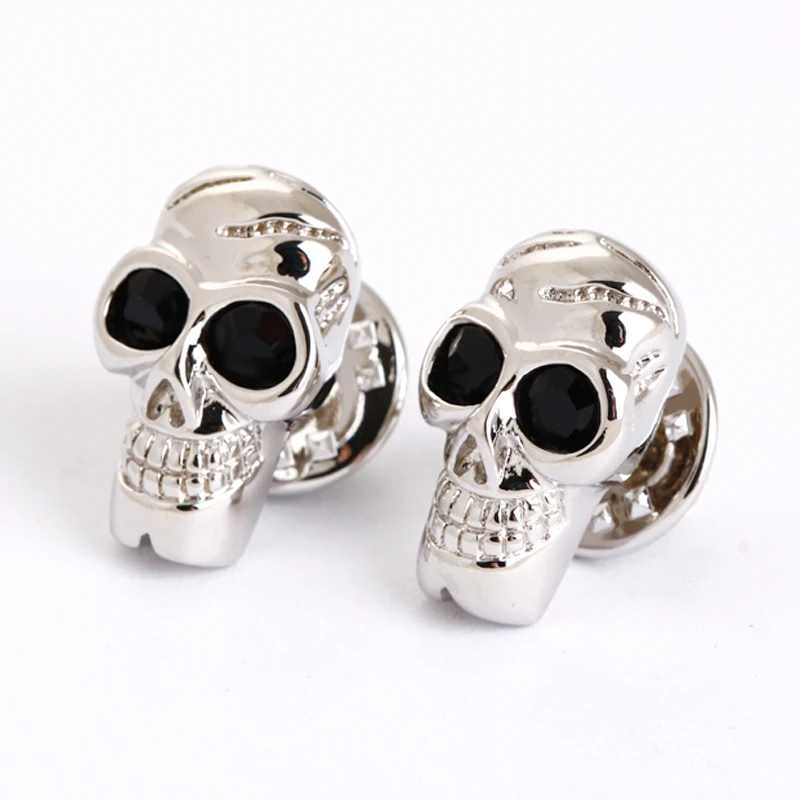 

Wholesale Metal Brass Mens Crystal Skull Head Cufflink and Pins, Black