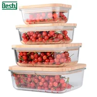 

New design Borosilicate Glass Food Storage Container Bamboo lid Bento Lunch Box