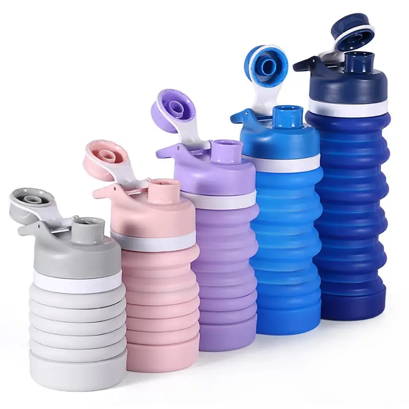 

China Supplier BPA Free Silicone Water Bottles Wholesale, Lavender;navy blue;light gray;sky blue;quartz pink