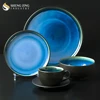 Plate Dishes Stoneware Dinnerware Set Blue Glaze Ceramic Colorful Tableware