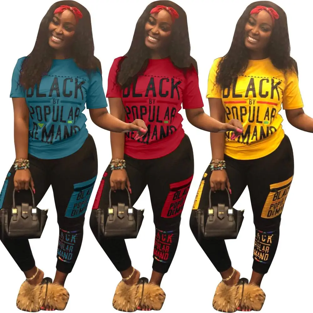 

letter print short sleeve top and pants women two piece set women clothing