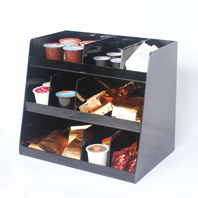3 Tier 9 Compartment Black Plastic Coffee Condiment Sugar Cup Caddy