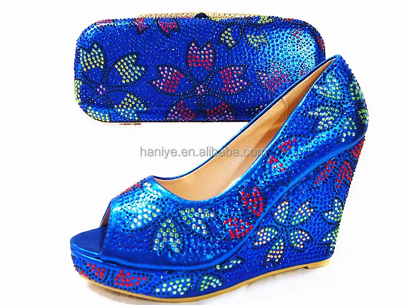 high quality italian shoes matching bag with full stones for party for wedding jun02-1 ROYAL BLUE