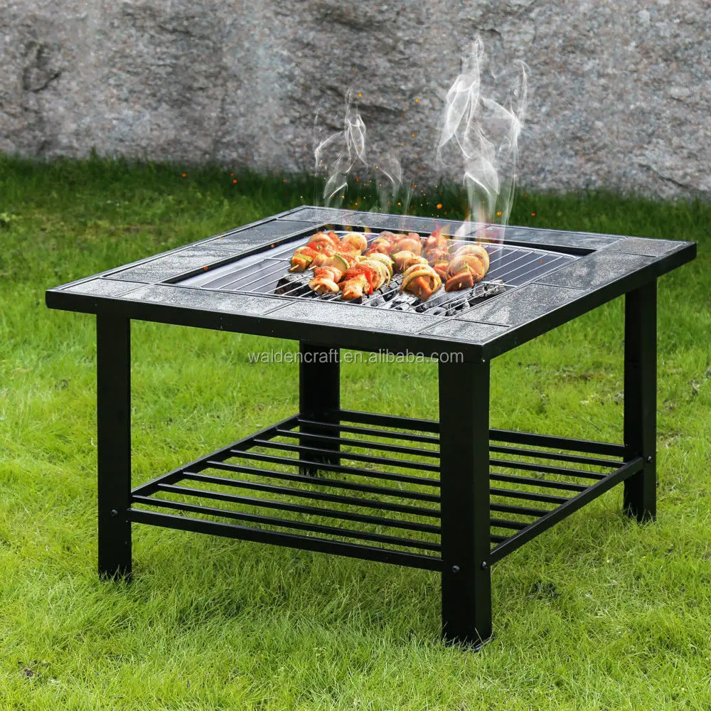 Outdoor Garden Fire Pit Bbq Grill Brazier Square Stove Patio