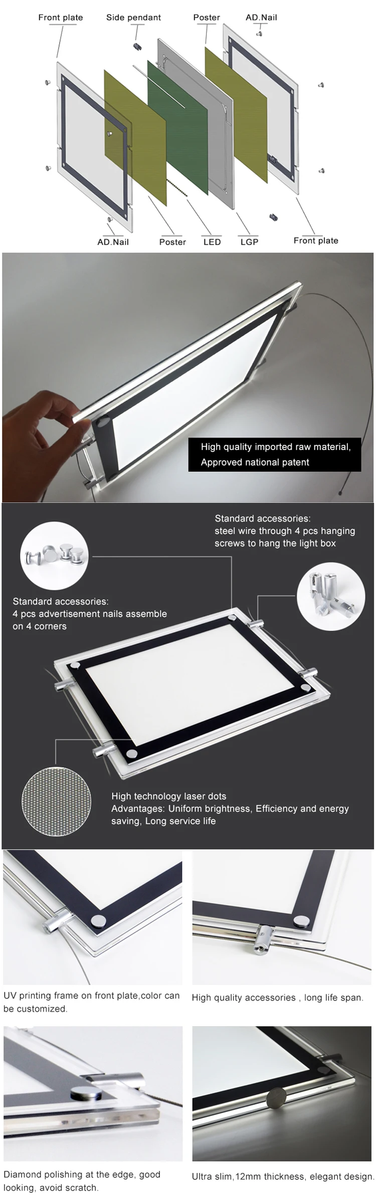 Super slim customized size advertising window led acrylic crystal box displays for real estate agent