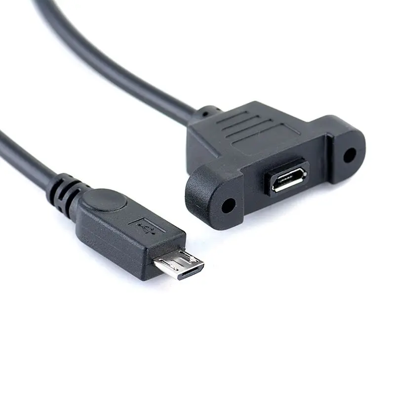 

50cm Micro usb 5pin Male to Micro usb 5pin female with panel mount screw cable, Black