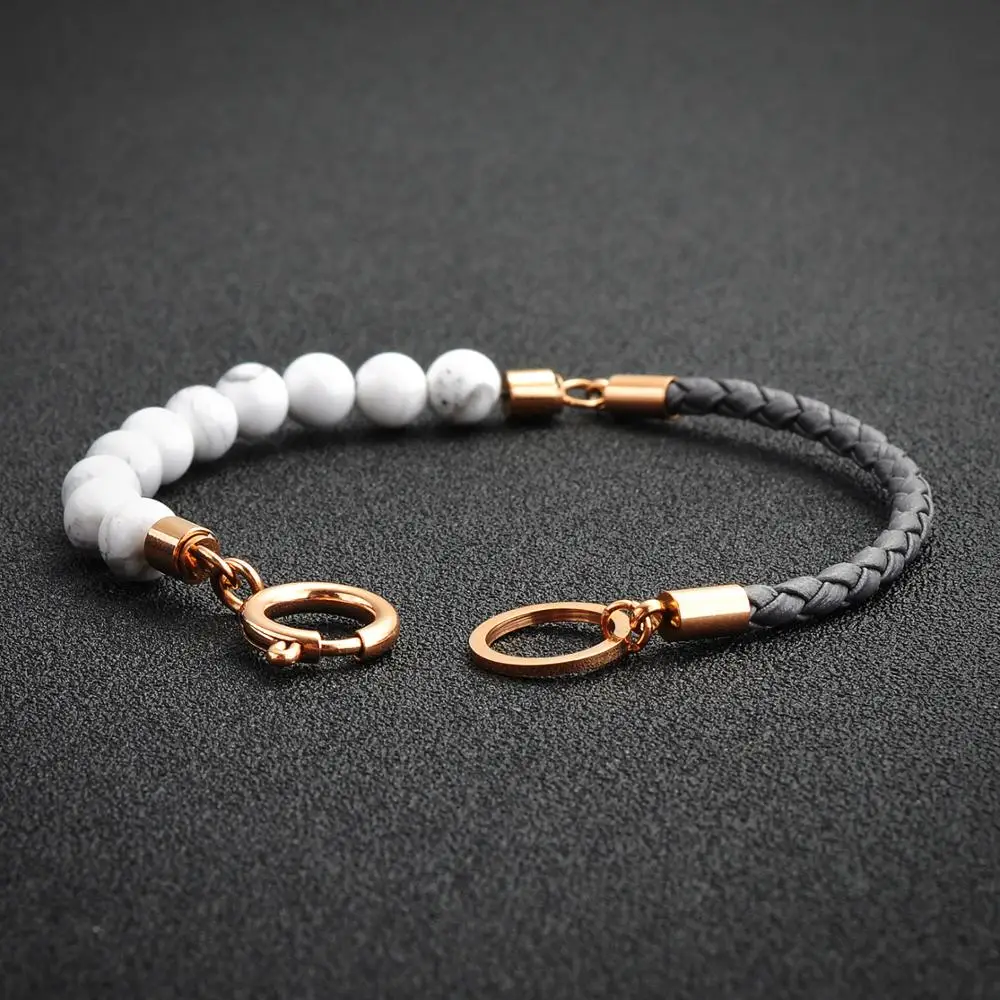 Ladies Fashion New Design Braided Black Leather Tiger Eye Stone Bead Gemstone Bracelet For Women