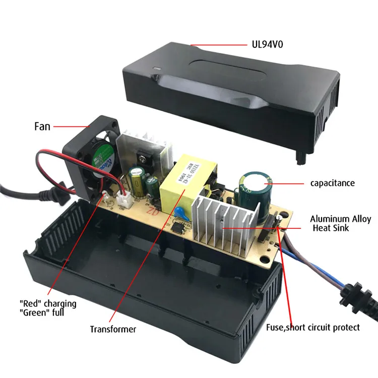 

YZPOWER 58.8V 2A Lithium Battery Charger Universal for 14s 48V2A Power Tools with Fan, Black battery charger