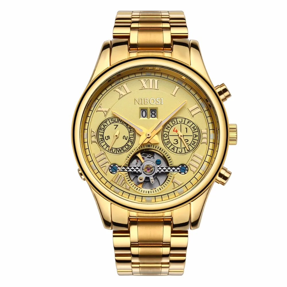 

Tourbillon Movement Mens Luxury Skeleton Watch NIBOSI Automatic Watch 2307 Drop Shipping
