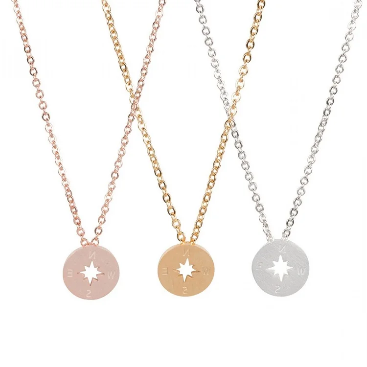 

Rose Gold Plated Minimalist Compass Necklace Meaningful Pendant Necklace 3 Colors Available, Gold,rose gold,black and silver