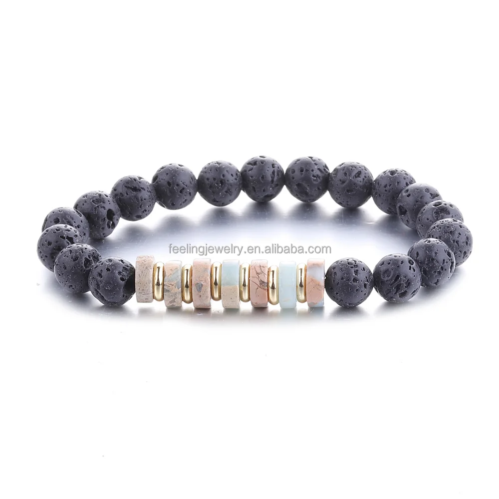 

Unique Design Natural Stone Oil Diffuser Yoga Healing Chakra Lava Stone Bracelet, Silver;gold