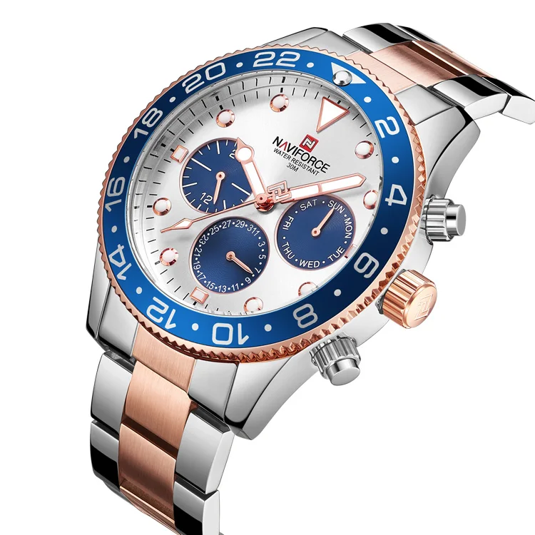 

NAVIFORCE Watch 9147 New Arrival Luxury Chronograph Date Military Sport Male Quartz Clock Steel Strap Business Watches Men Wrist, 5-color