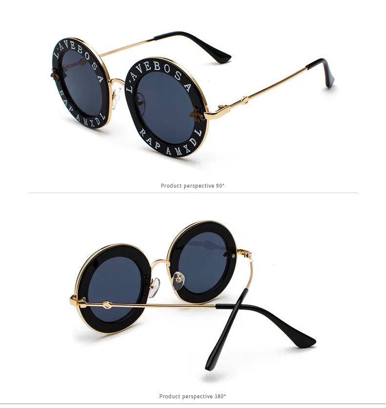 

retro round english letters little bee circle glasses women men vintage sunglass 2019 band design gradient shades sunglasses