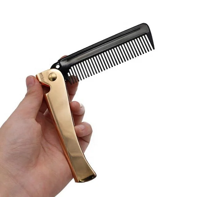 

JDK Metal Foldable Bottle Opener Hair Comb Pocket Clip Hair Moustache Beard Comb