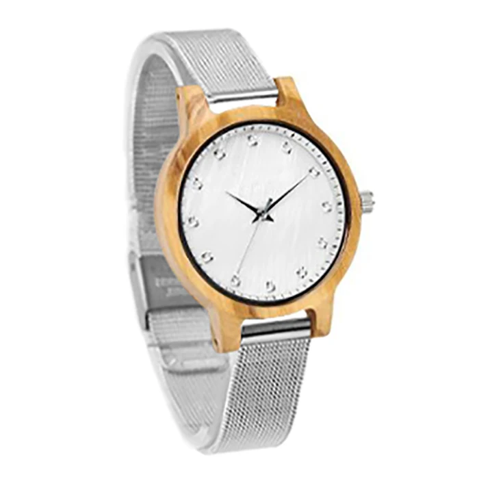 

2021 High quality eco wood stainless steel quartz wood watch for gifts, Silver