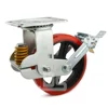 DS94 Heavy Duty Rigid Swivel PU Cast Iron Spring Shock Absorbing Caster Wheel with Brake