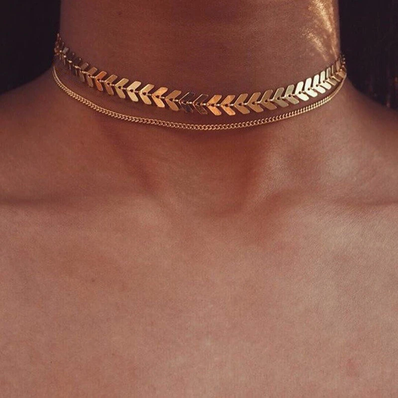 

Multi Arrow choker Necklace Women Two Layers Necklaces Gold Color Fishbone Airplane Necklace Flat Chain Chocker On Neck Jewelry, Picture