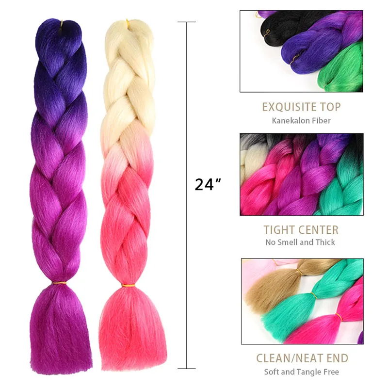 
24 Inch 80g Per Pieces Pure Color Kanekalon Jumbo Hair Braiding Best Quality High Temperature Fiber Crochet Braids Hair 