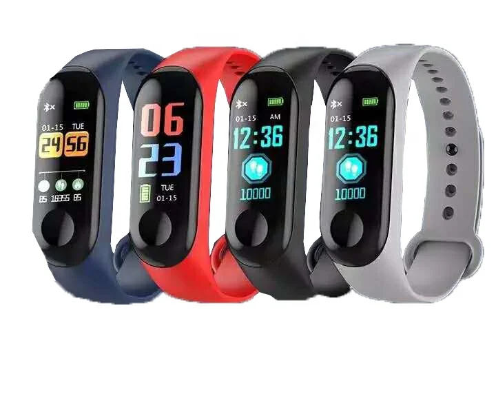 

CE ROHS fitness tracker Waterproof charm smart band Pedometer Heart Rate band Health data share Sport smart bracelet M3, Blue;red;black